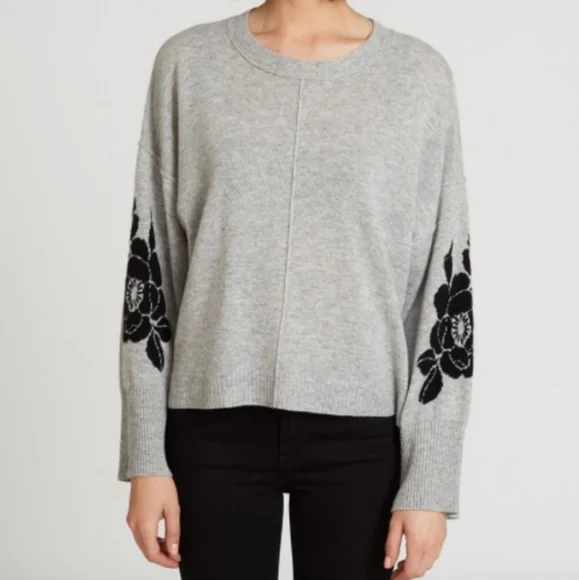 Autumn Cashmere Floral Sleeve Crew Boxy Crop Sweater XS - Picture 11 of 12